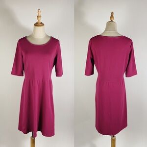 GARNET HILL Retro Cotton Ponte Stretch Knit Scoopneck Tunic Dress Fuchsia 10